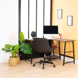 43.5"W X 27.6" D L-Shaped Corner Computer Desk with Open Shelves; Vintage Brown