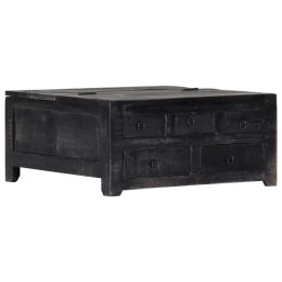 vidaXL Coffee Table Black 25.6"x25.6"x11.8" Solid Mango Wood