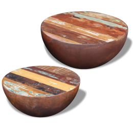 vidaXL Two Piece Bowl Shaped Coffee Table Set Solid Reclaimed Wood