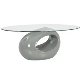 vidaXL Coffee Table with Oval Glass Top High Gloss Gray