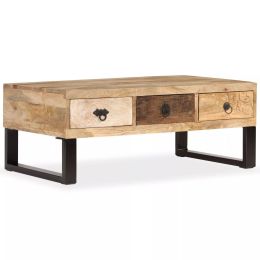 vidaXL Coffee Table with 3 Drawers Solid Mango Wood 35.4"x19.7"x13.8"