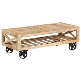 vidaXL Coffee Table with Wheels 43.3"x19.7"x14.6" Solid Mango Wood