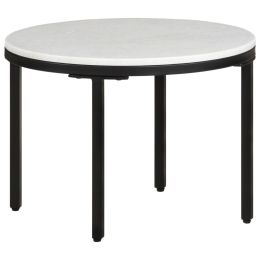 vidaXL Coffee Table White and Black Ã˜19.7" Real Solid Marble