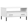 vidaXL Coffee Table with Metal Legs White 33.5"x19.7"x17.7" Solid Wood OSLO