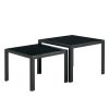 Nesting Coffee Table Set of 2;  Square Modern Stacking Table with Tempered Glass Finish for Living Room; Black