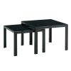 Nesting Coffee Table Set of 2;  Square Modern Stacking Table with Tempered Glass Finish for Living Room; Black