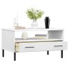 vidaXL Coffee Table with Metal Legs White 33.5"x19.7"x17.7" Solid Wood OSLO