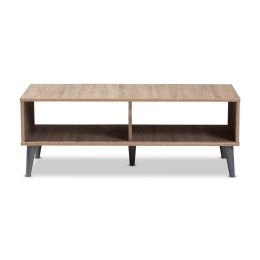 Pierre Mid-Century Modern Wood Coffee Table (Color: Oak / Light Gray)