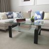 Rectangle Walnut Glass Coffee Table, Clear Coffee Table,Modern Side Center Tables for Living Room, Living Room Furniture