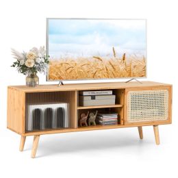 Media Console Entertainment Center Modern Simple TV Stand (Color: Natural)