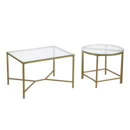 Combination Coffee Table Set Plus 2 End Side Table 3 Different Usage with Glass Top (Color: pic)