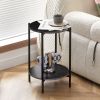 2-layer End Table with Tempered Glass and Marble Tabletop;  Round Coffee Table with  Metal Frame for Bedroom Living Room Office