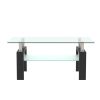 Rectangle Walnut Glass Coffee Table, Clear Coffee Table,Modern Side Center Tables for Living Room, Living Room Furniture